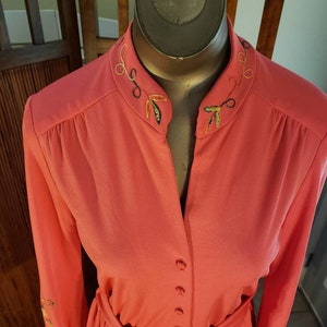 Vintage 60s/70s Peachy Orange Maxi Dress or Lounger/Hostess Dress Chainstitch Embroidery  S/M  TALL Alison Ayres Original