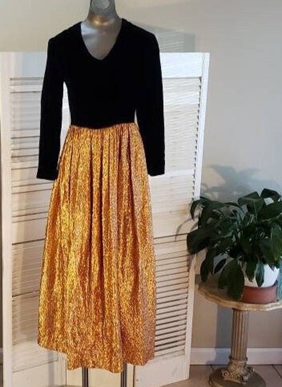 Vintage 60s Velvet and Lurex/Lame' MOd Maxi Dress… - image 1