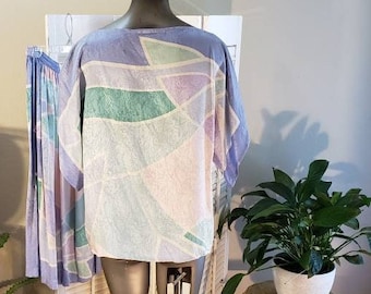 80s Pastel Color Block 2 piece Designer Anne Crimmons for Umi Collections  Softest Silk Sz M/L