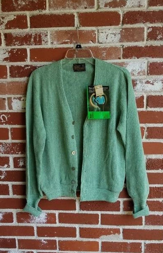 Vintage 60s Green Mens Cardigan Sweater Deadstock