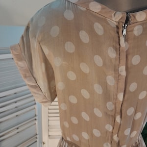 Paul Sachs 50/60s Original Semi Sheer Tan/White Polka Dot Shirtwaist Day Dress M/ image 3