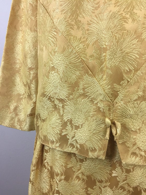 Vintage 50s 60s Gold Floral Brocade Top and Skirt… - image 3