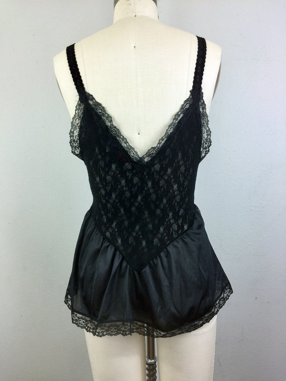 Vintage 80s Black Stretch Lace Camisole Nightie Peplum Top S/M | Etsy