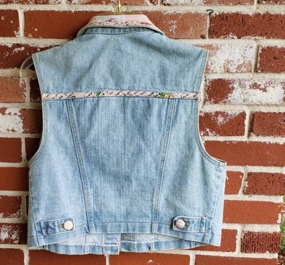 Vintage 80s Cropped Cotton Denim Vest New Wave /P… - image 8