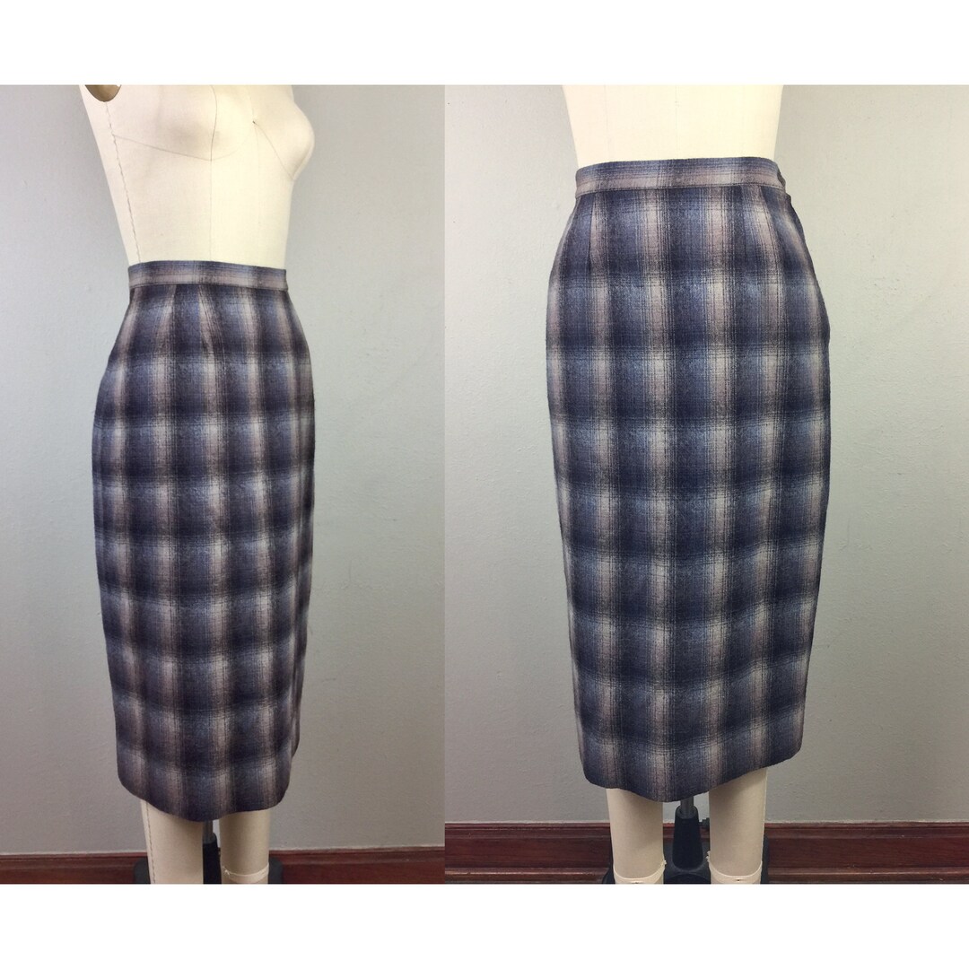 Vintage 50s Plaid Wool Pencil Skirt 1950s Pin up Rockabilly S Etsy