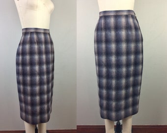 Vintage 50s Plaid Wool Pencil Skirt 1950s Pin Up Rockabilly S