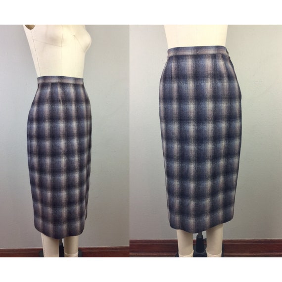 Vintage 50s Plaid Wool Pencil Skirt 1950s Pin Up … - image 1