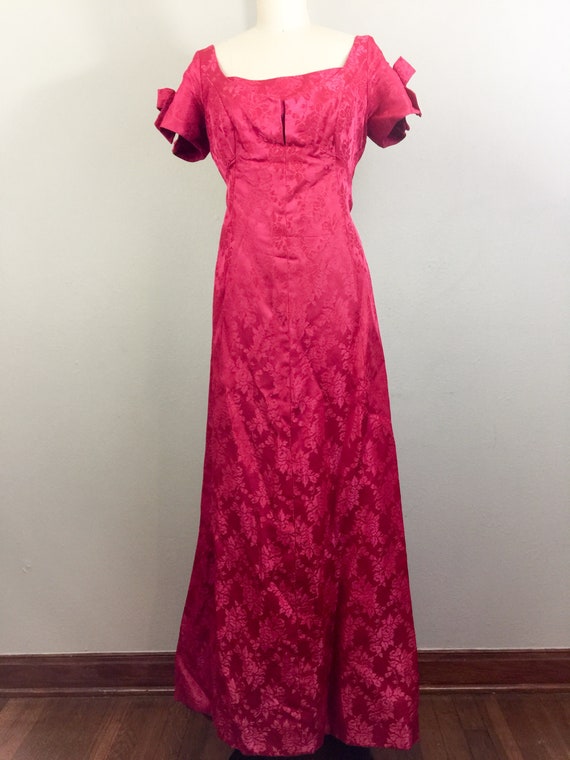 Vintage 60s Fuscia Pink Floral Brocade Satin Gown… - image 2