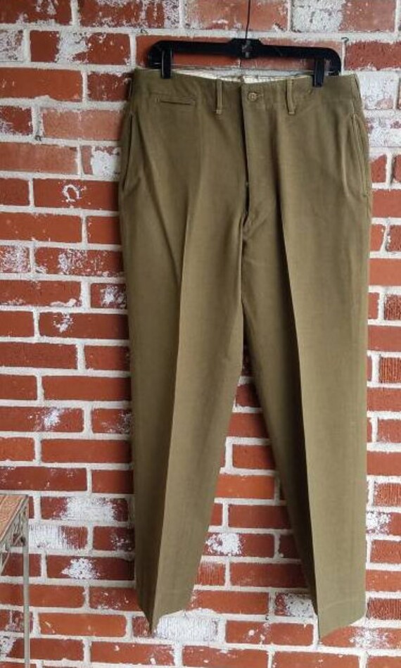 Vintage 30s 40s Army Green WW2 Trousers  Pants  M… - image 1