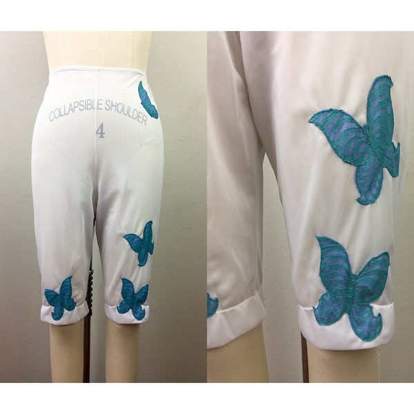 Vintage 60s Novelty BUTTERFLY Petti Pants White Lingerie Shorts Lace Appliqué 1960s XS