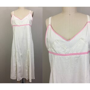 Vintage 1920s White Cotton Sundress w/ Pink Trim 20s Flapper Dress Deco M/L image 1