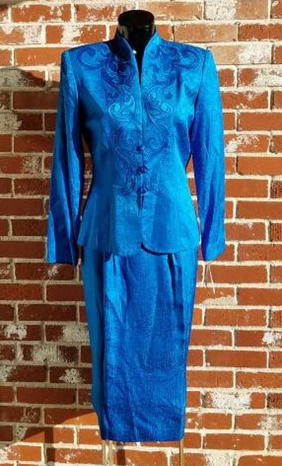 Vintage 80s Intensely Blue Silk Skirt Suit Deadsto