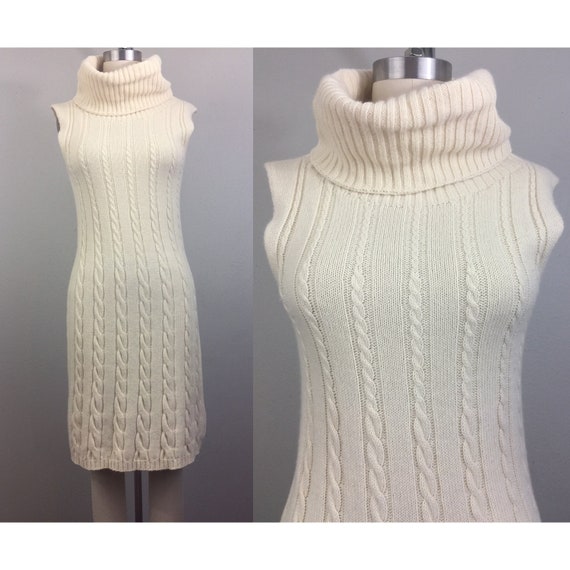 Vintage 80s 90s BENETTON Sweater Dress Cream Cable