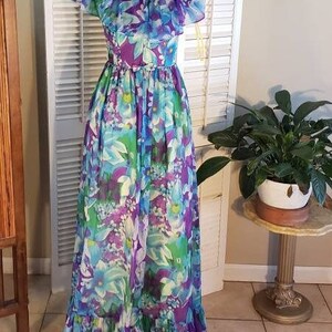 Vintage 60s Floral Maxi with Ruffled Bodice / Union Label image 5