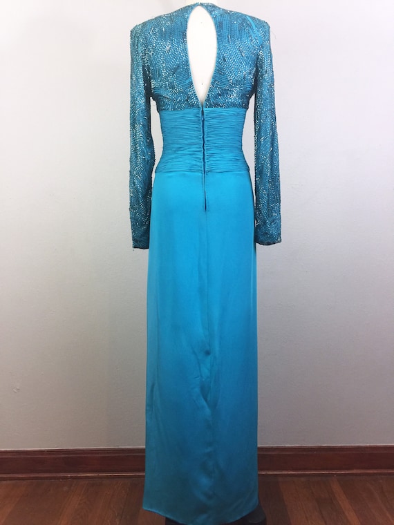 Vintage Blue Beaded Gown Silk Lillie Rubin Party … - image 3