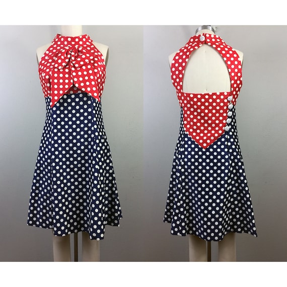 Vintage 1960s Mod Polka Dot Mini Dress Eloise Cur… - image 1