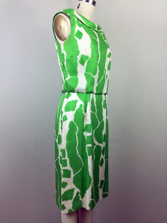 Vintage 60s Suzy Perette Dress Green and White Op… - image 6