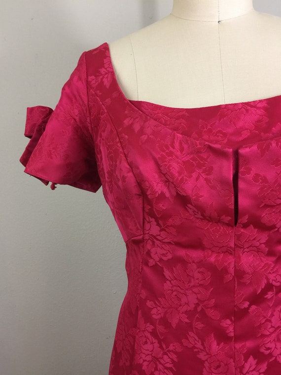 Vintage 60s Fuscia Pink Floral Brocade Satin Gown… - image 3