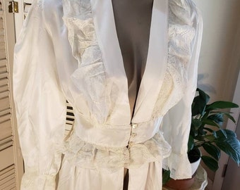 Vintage 30s/40s White Dressing Gown/ Dress Satin n Lace Old Hollywood Beauty S/M