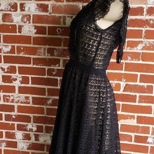 Vintage 40s STUNNING Black LACE Dress Plunging Front and Back M/L image 3