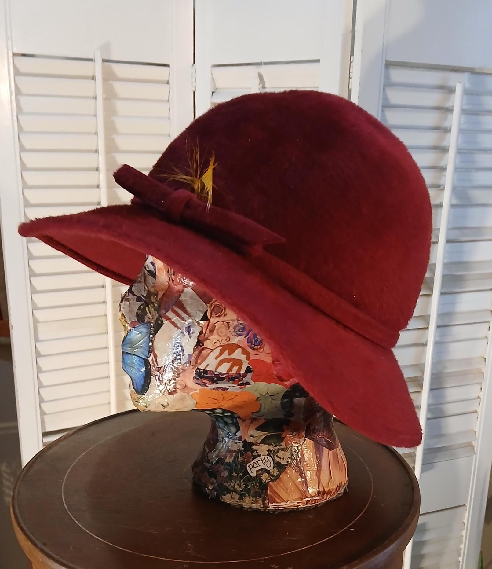Vintage l 60s Wool Aurora Borealis Rhinestones Jewel Satin Ribbon Mod Bucket Hat maxresdefault.jpg main image 2