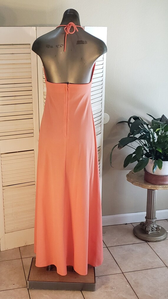 Vintage 60s/70s Peach Color Halter Dress /Maxi Dr… - image 3