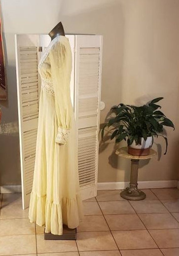 Vintage 70s Cotton Ivory Gunne Sax Dress Lace / W… - image 3