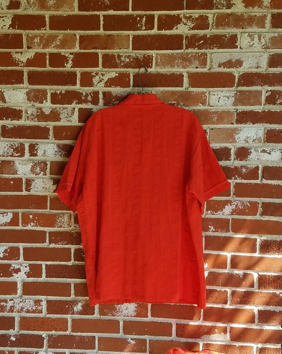 Red 60s 70s SEERSUCKER Shirt Cabana Shirt 4 Pocke… - image 2