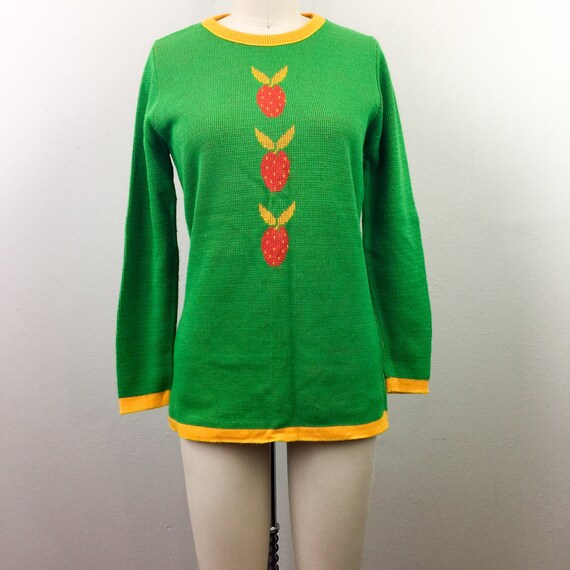 Vintage 70s Green STRAWBERRY Sweater Charlie's Gir