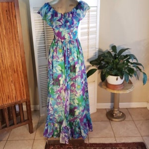Vintage 60s Floral Maxi with Ruffled Bodice / Union Label image 6