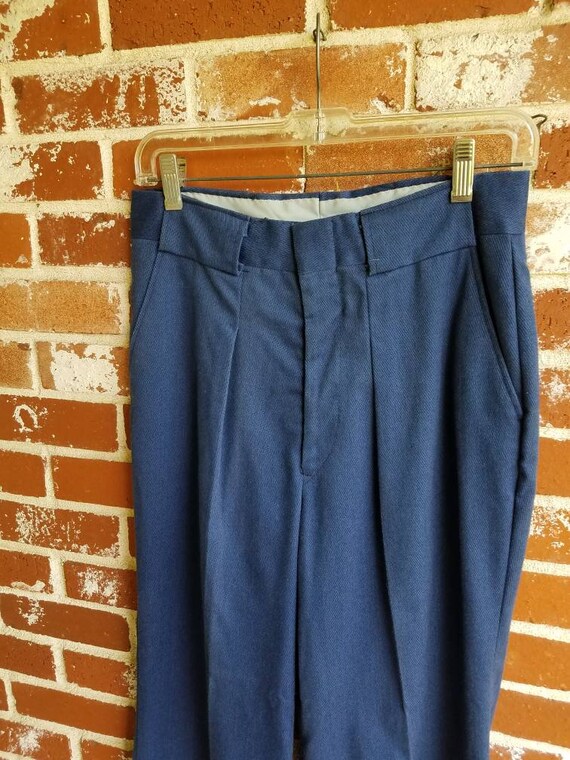 Vintage 70s Blue Twill Pleated &Cuffed Bells 30"W