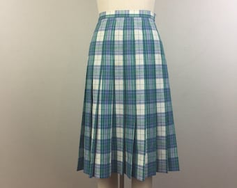 Vintage jaren '80 Blue PLAID Geplooide Rok Schoolmeisje Tartan 198s M