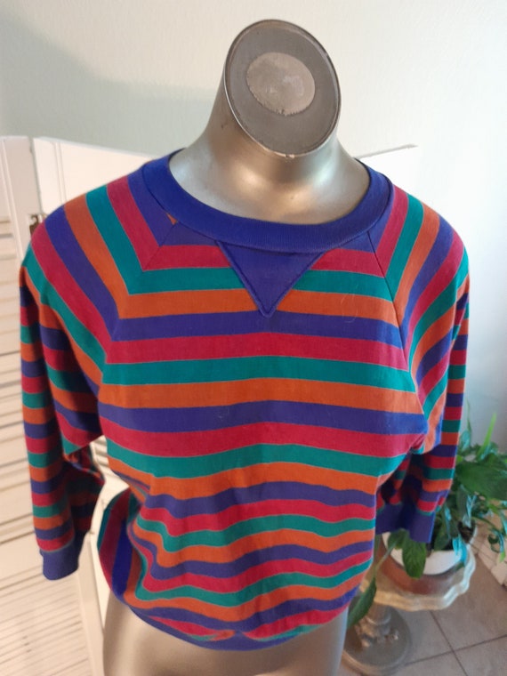 Way Cute Vintage 60s 70s 3/4 Sleeve Stripe Knit T… - image 2