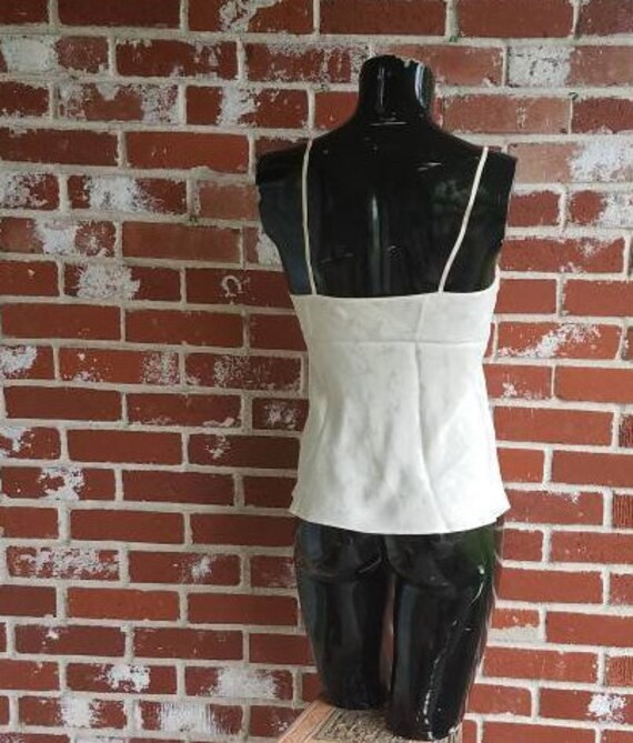 Vintage 80s Ivory Silk Jacquard Cami/Tank With la… - image 5