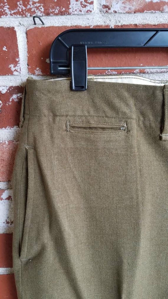 Vintage 30s 40s Army Green WW2 Trousers  Pants  M… - image 3