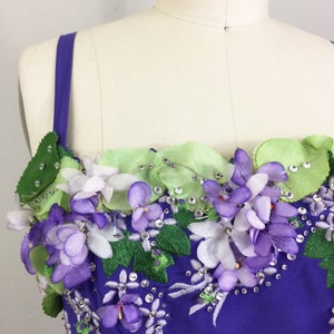 Vintage FE ZANDI Couture Purple Flower Encrusted Gown Skirt and Top Evening Dress Set Designer Beverly Hills Hollywood Glam image 2