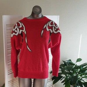 Vintage 80s Red Sweater Super Soft Lambswool Angora Mde in Hong Kong M/L image 1