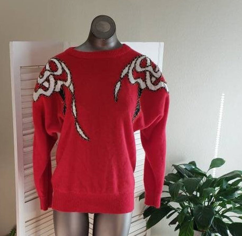 Vintage 80s Red Sweater Super Soft Lambswool Angora Mde in Hong Kong M/L image 1