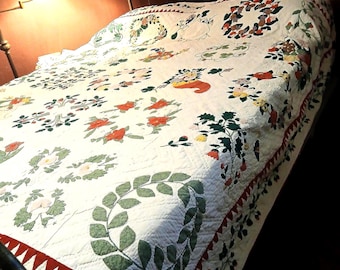 Exquisite 1992 Hand Sewn  Art Quilt with Applique / Commissioned by Smithsonian / The Bride's Quilt