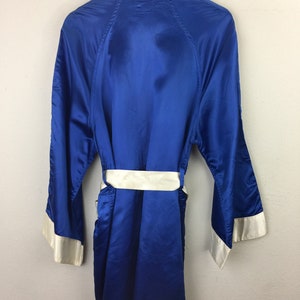 Vintage 1960s Blue and White Satin Robe Boxing Smoking Jacket Mr. USA World Champion S image 2