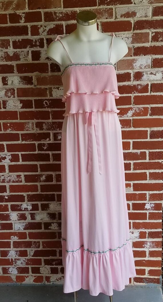 Vintage 60s 70s Pink Ruffled Pleated Strappy Vicky