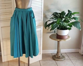 Vintage Classic 40s/50s Green Cotton Skirt Pockets!! 25" waist