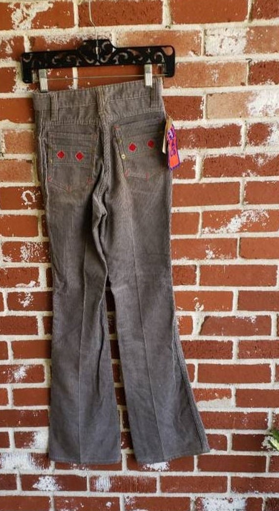 Vintage 70s Gray Corduroy Bellbottoms High Rise W… - image 2