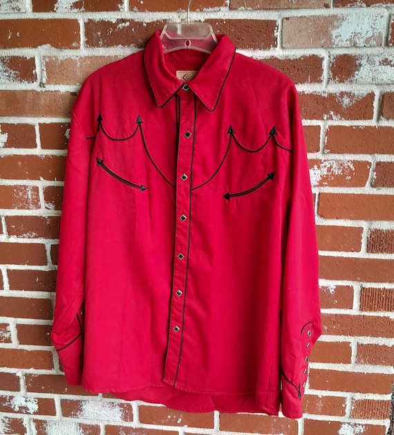 Vintage 80s/90s Mens Red/black Scully Western Shirt Pearl Snap 