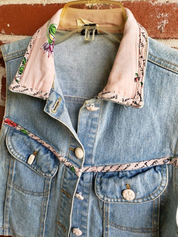 Vintage 80s Cropped Cotton Denim Vest New Wave /P… - image 2