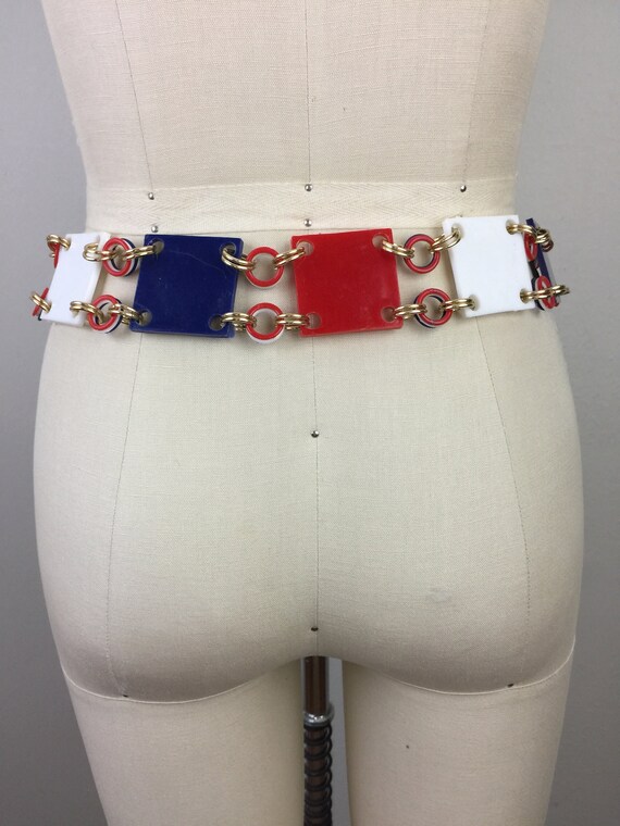 Vintage 60s Plastic Chain Link Belt Red White and Blu… Gem