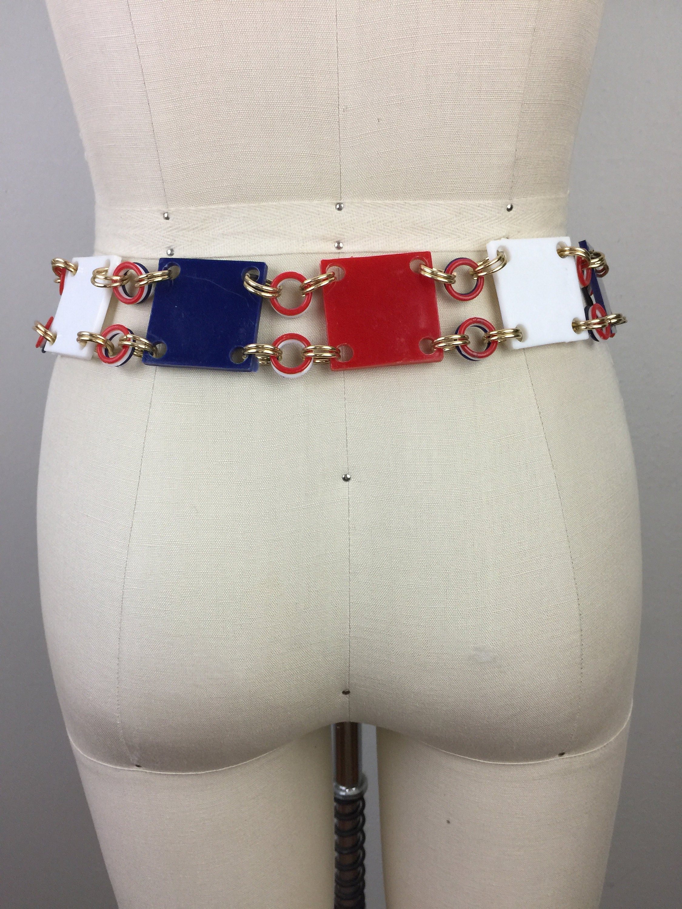 Vintage 60s Plastic Chain Link Belt Red White and Blue Mod Go Etsy