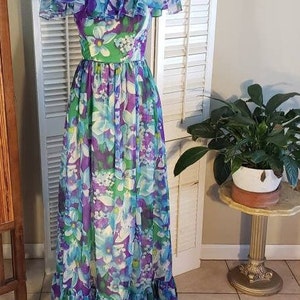 Vintage 60s Floral Maxi with Ruffled Bodice / Union Label image 3