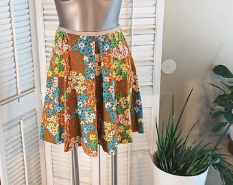 Vintage 70s Up Cycled Flower Power Full Mini Skirt / S / 24" waist