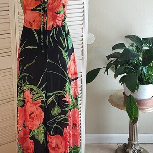 Vintage 60s 70s Floral Maxi Dress Flower Power Jersey / Sequined Detail Bodice / S/M image 3